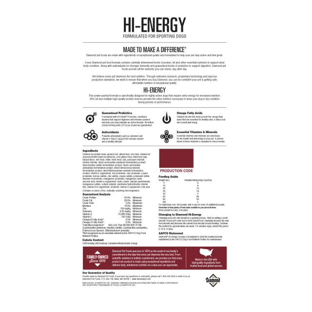 DIAMOND HI-ENERGY DOG FOOD – 22.68 KG - Image 2