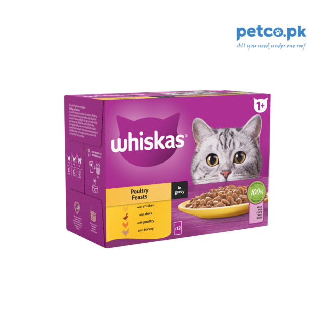WHISKAS 1+ Poultry Feasts Adult Wet Cat Food Pouches in Gravy