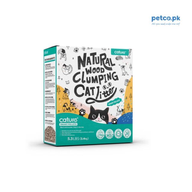 Cature Natural Wood Clumping Cat Litter - Smart Pellets Front Image of Box By Petco.pk